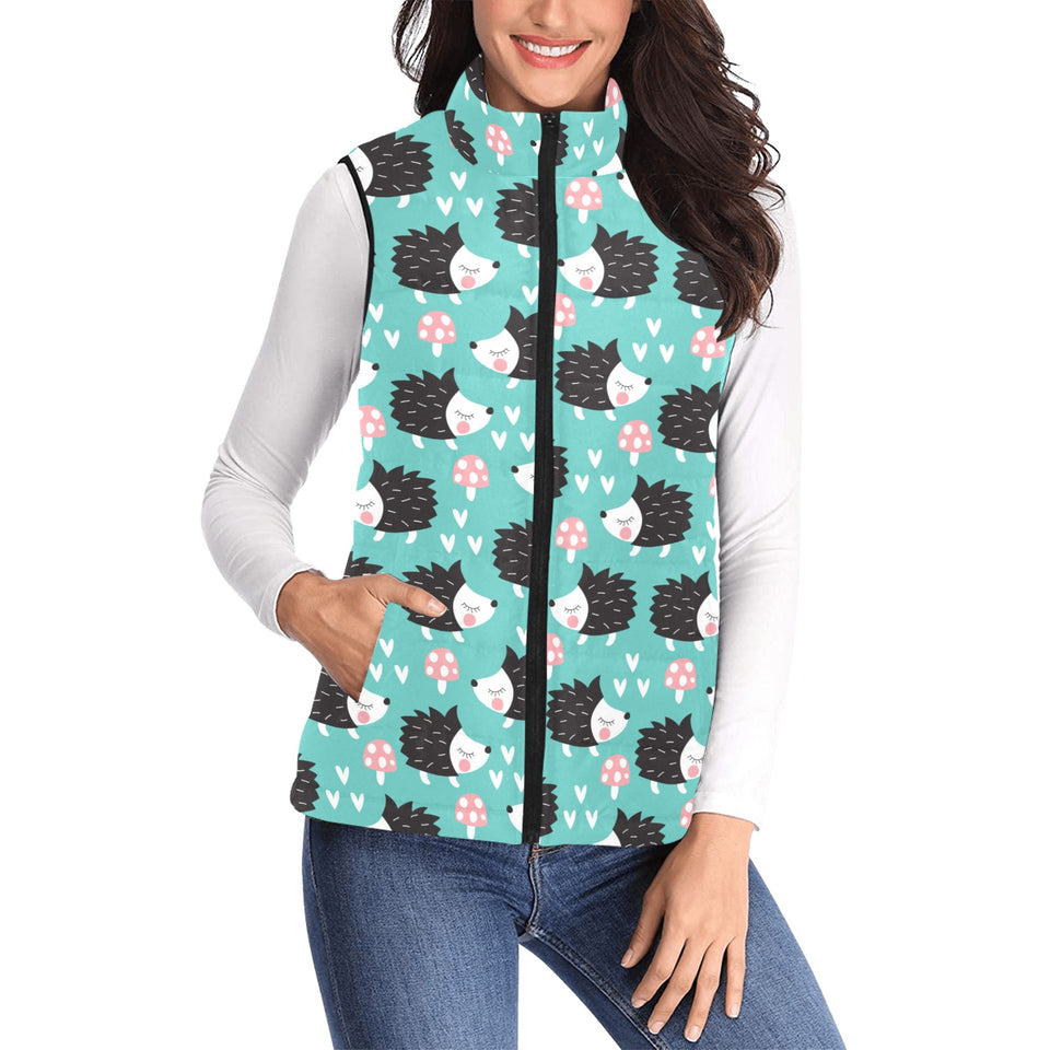 Hedgehog Pattern Print Design 03 Women's Padded Vest