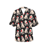 Christmas Pugs Santa_s red cap pattern Women's All Over Print Hawaiian Shirt