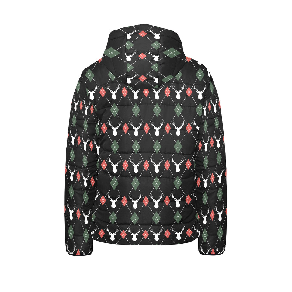 Deer Christmas new year pattern argyle Kids' Boys' Girls' Padded Hooded Jacket
