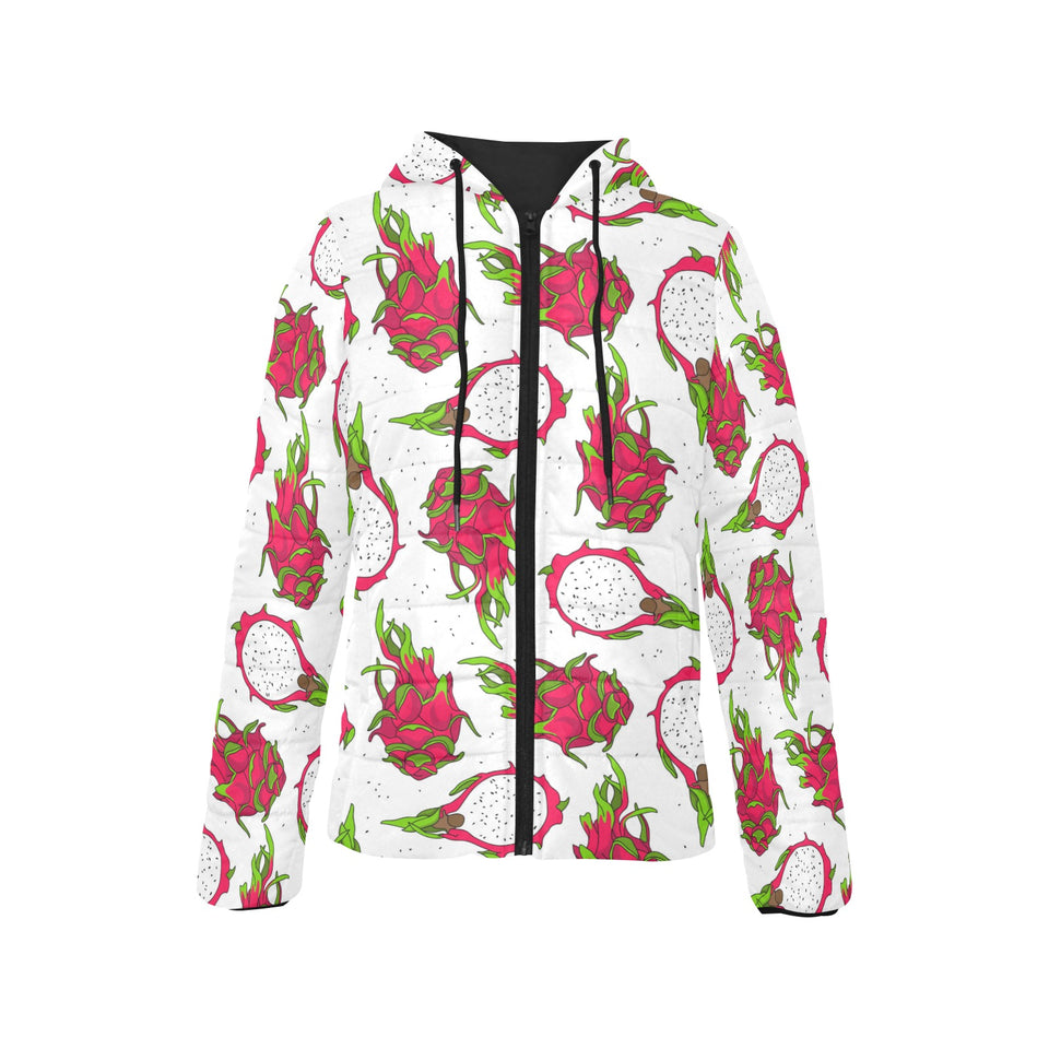 dragon fruits white background Women's Padded Hooded Jacket