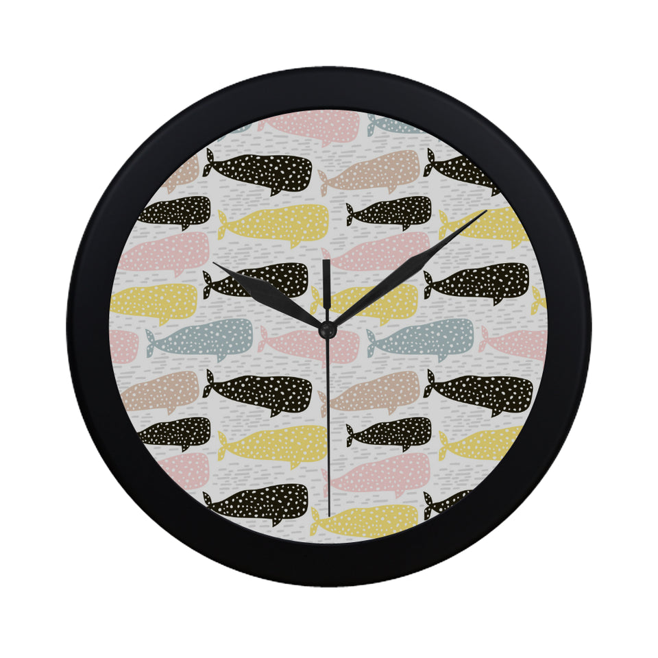 Whale dot pattern Elegant Black Wall Clock