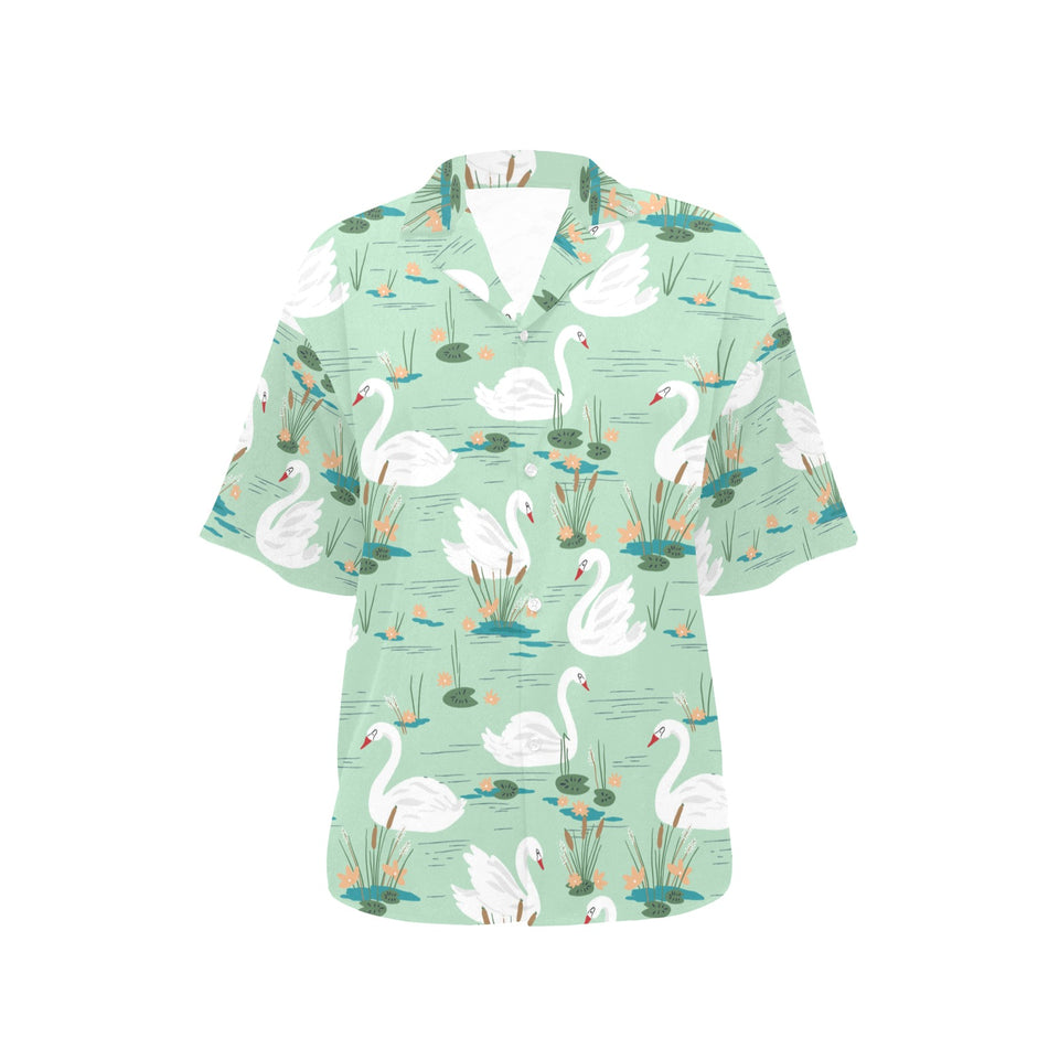 White swan lake pattern Women's All Over Print Hawaiian Shirt