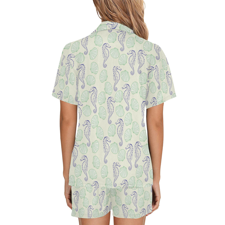 Seahorse shell pattern Women's V-Neck Short Pajama Set