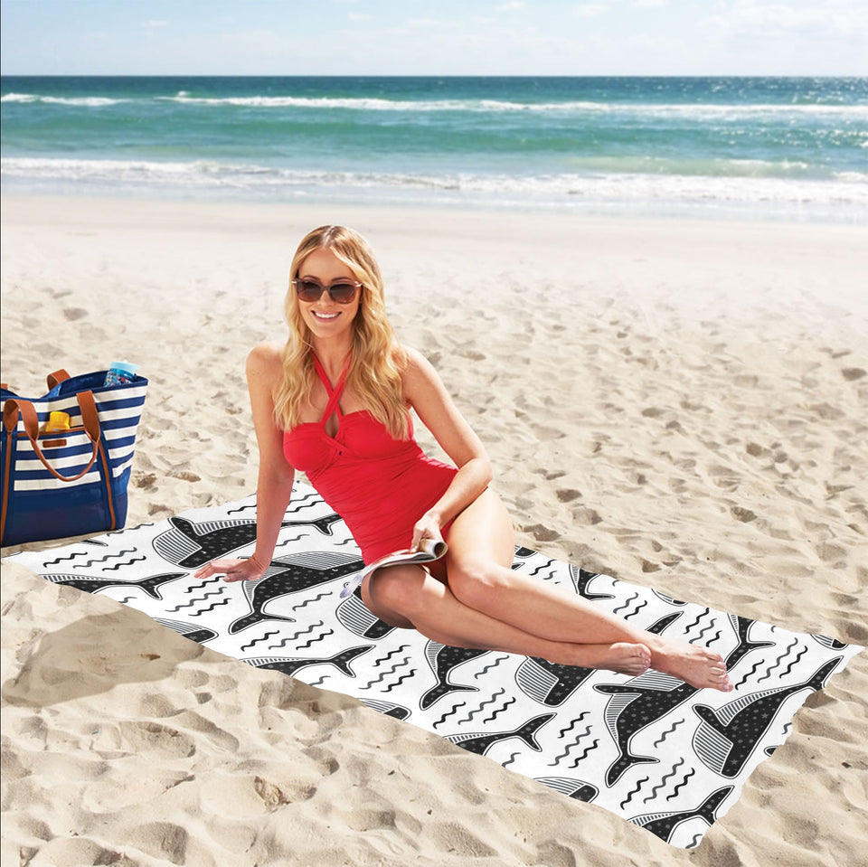 Black whale pattern Beach Towel