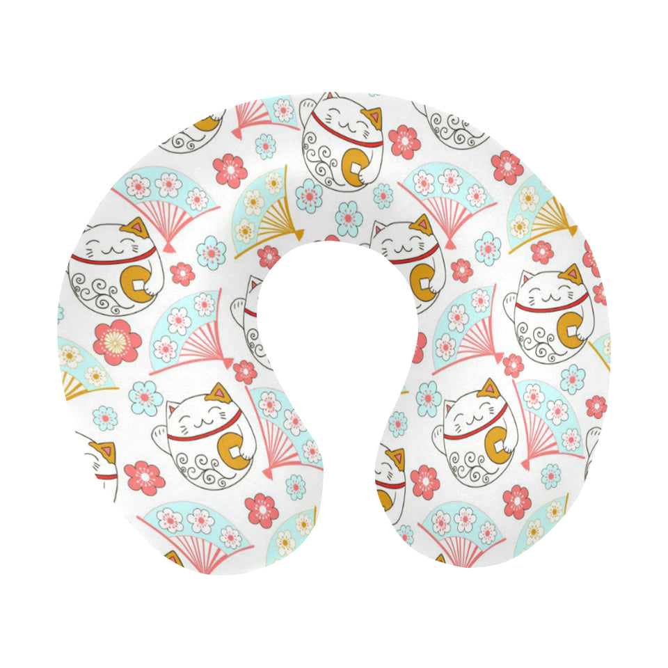 Maneki neko cat fan sakura U-Shaped Travel Neck Pillow