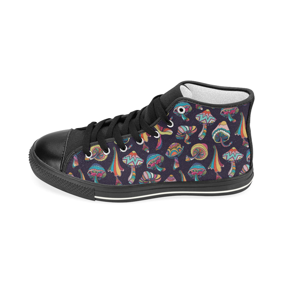 Colorful mushroom pattern Women's High Top Canvas Shoes Black