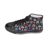 Colorful mushroom pattern Women's High Top Canvas Shoes Black