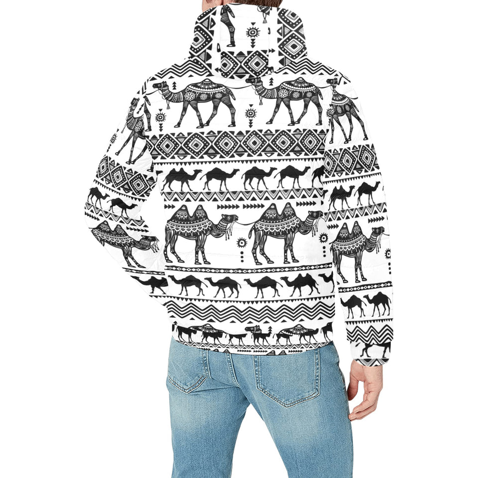 Camel polynesian tribal pattern Men's Padded Hooded Jacket