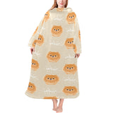 Cute brown pomeranian puppy on blue Blanket Robe with Sleeves
