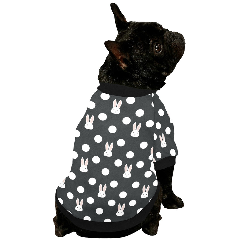 Cute white rabbit polka dots black background All Over Print Pet Dog Round Neck Fuzzy Shirt