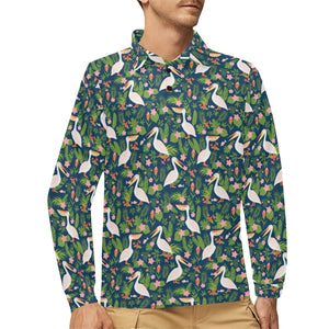 Pelican Pattern Print Design 05 Men's Long Sleeve Polo Shirt