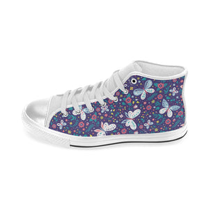 Colorful butterfly flower pattern.eps Women's High Top Canvas Shoes White