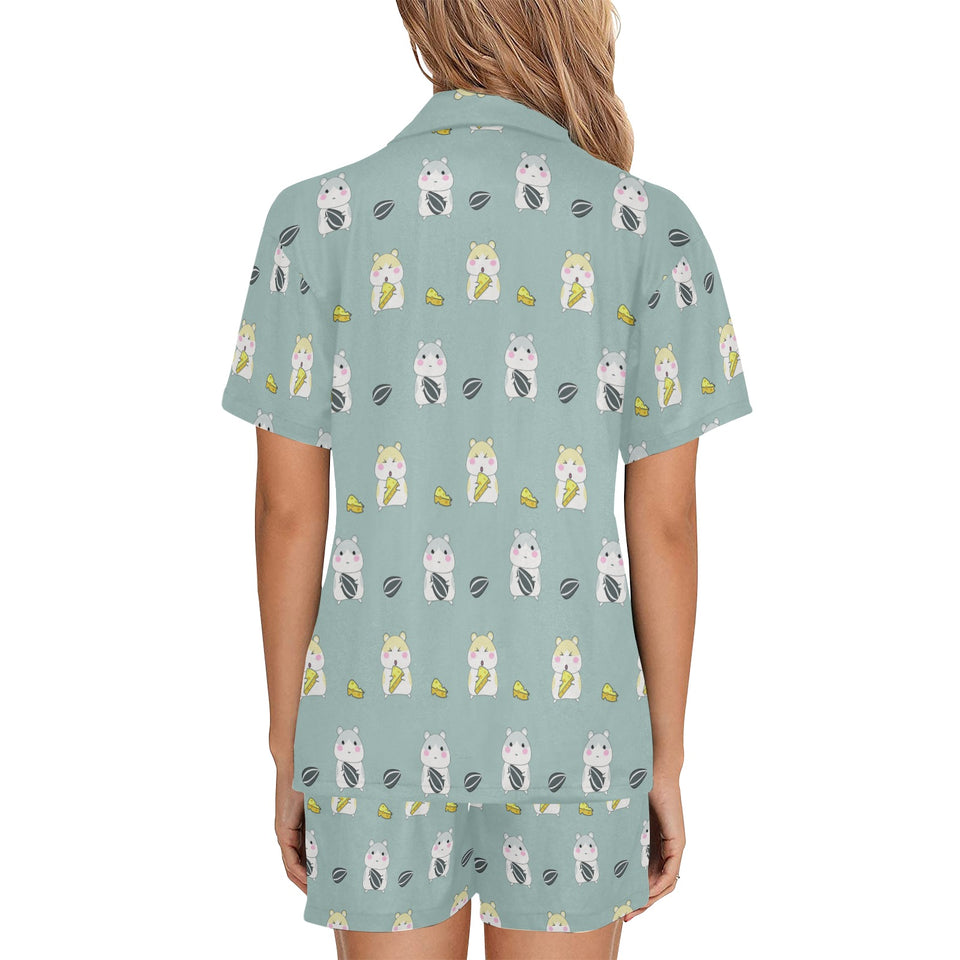 Cute hamster cheese pattern Women's V-Neck Short Pajama Set