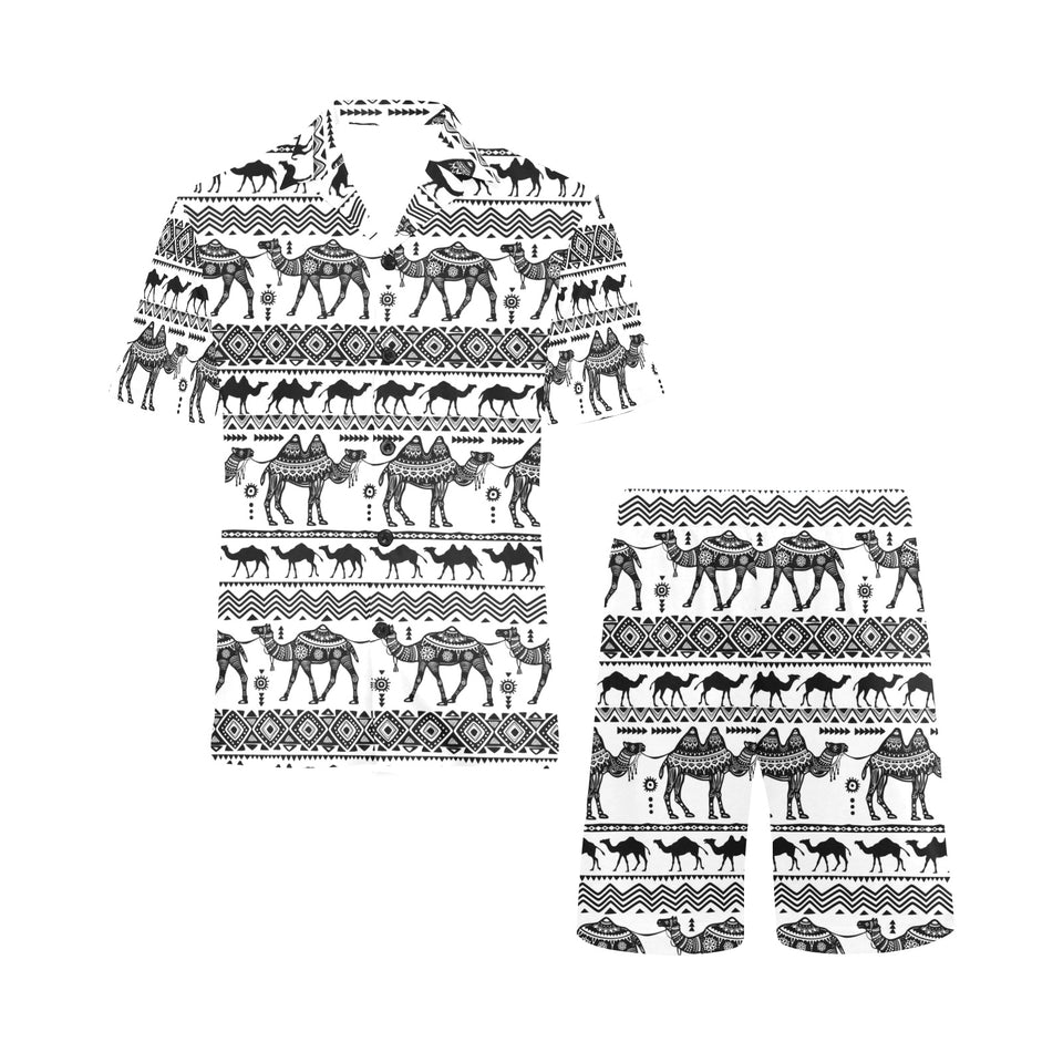 Camel polynesian tribal pattern Men's V-Neck Short Pajama Set