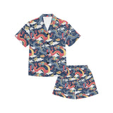 Blue red dragon cloud pattern Kids' Boys' Girls' V-Neck Short Pajama Set