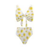 Sun pattern Chest Bowknot High Waisted Bikini Swimsuit