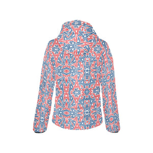 Blue Red Eiffel Tower Pattern Print Design 02 Women's Padded Hooded Jacket