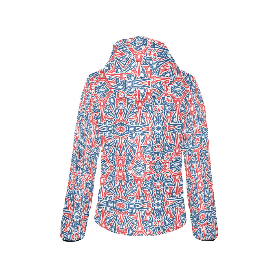 Blue Red Eiffel Tower Pattern Print Design 02 Women's Padded Hooded Jacket