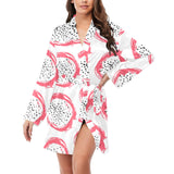 Hand drawn dragon fruit Women's Long Sleeve Belted Night Robe
