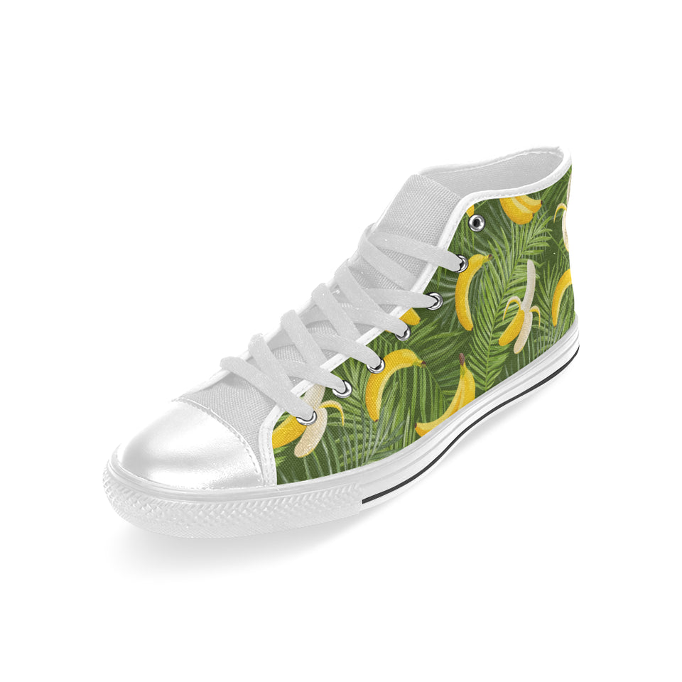 Banana Palm Leaves pattern Men's High Top Canvas Shoes White