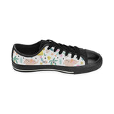 Cute elephants palm tree flower butterfly pattern Men's Low Top Canvas Shoes Black