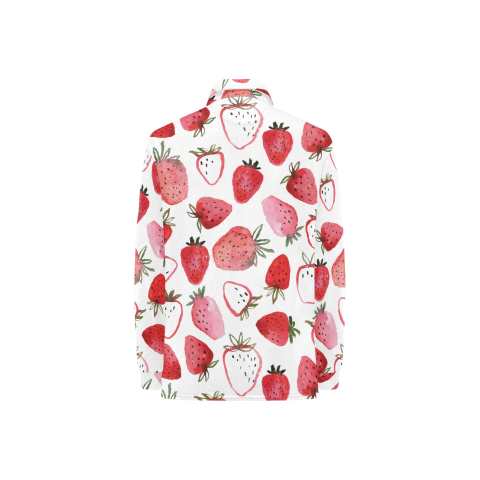 watercolor hand drawn beautiful strawberry pattern Women's Long Sleeve Polo Shirt