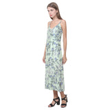 hand drawn blueberry pattern V-Neck Open Fork Long Dress