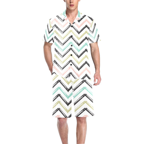 zigzag chevron paint pattern Men's V-Neck Short Pajama Set