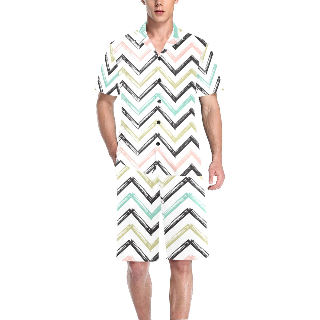 zigzag chevron paint pattern Men's V-Neck Short Pajama Set