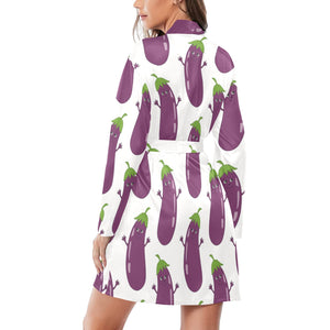 Eggplant Pattern Print Design 01 Women's Long Sleeve Belted Night Robe