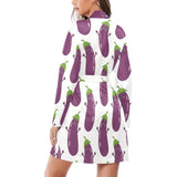 Eggplant Pattern Print Design 01 Women's Long Sleeve Belted Night Robe