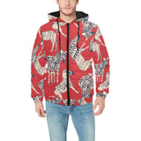 Zebra abstract red background Men's Padded Hooded Jacket