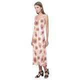 papaya leaves pattern V-Neck Open Fork Long Dress