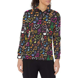 Music Notes Pattern Print Design 02 Women's Long Sleeve Polo Shirt