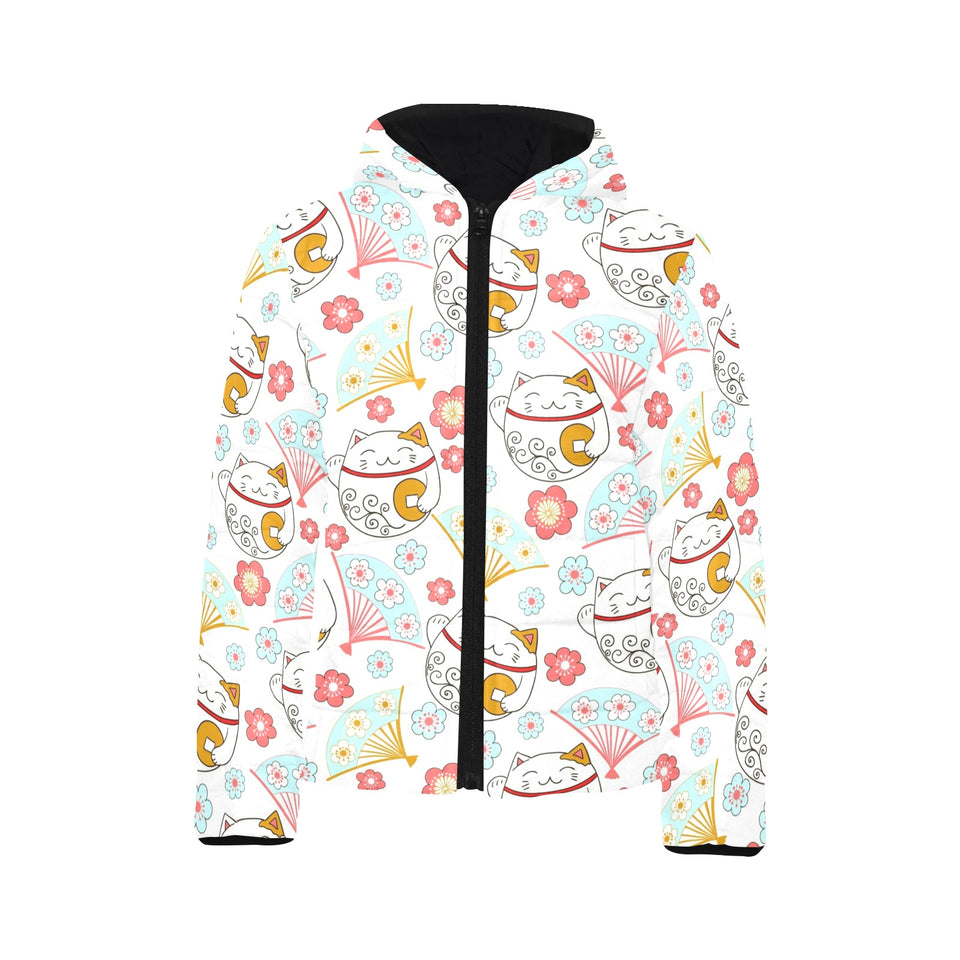 Maneki neko cat fan sakura Kids' Boys' Girls' Padded Hooded Jacket