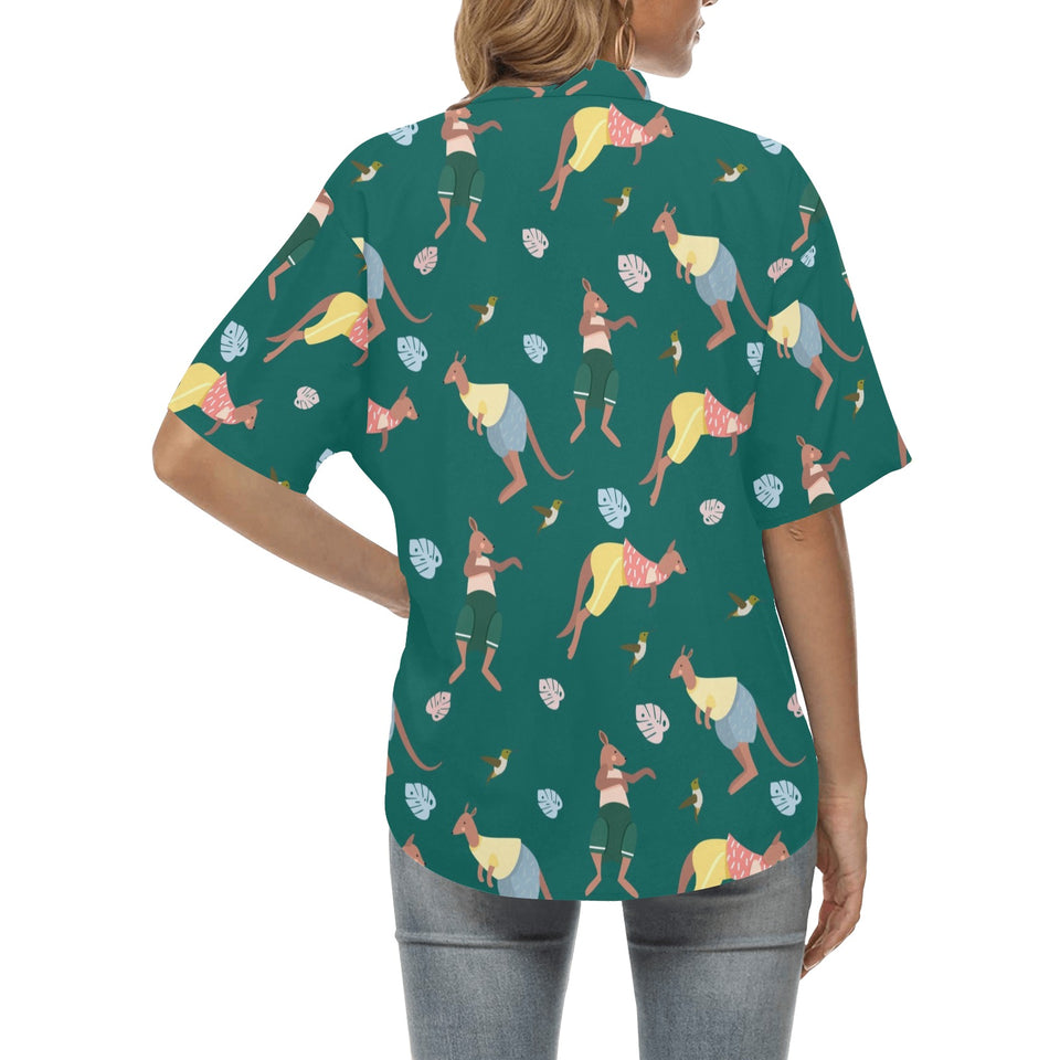 Kangaroo leaves pattern Women's All Over Print Hawaiian Shirt