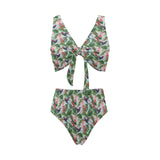 Hummingbird Pattern Print Design 05 Chest Bowknot High Waisted Bikini Swimsuit