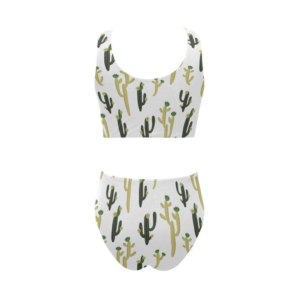Cute cactus pattern Chest Bowknot High Waisted Bikini Swimsuit