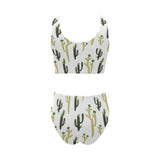 Cute cactus pattern Chest Bowknot High Waisted Bikini Swimsuit