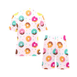 Donut pattern glaze pink background Men's V-Neck Short Pajama Set