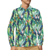 Colorful parrot exotic flower leaves Men's Long Sleeve Polo Shirt