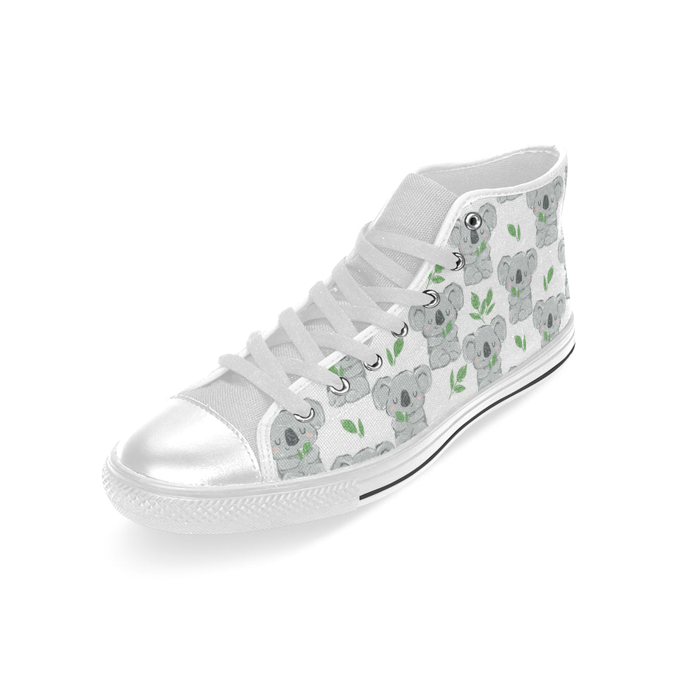 Hand drawn Koala leaves pattern Men's High Top Canvas Shoes White
