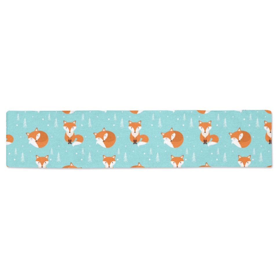 Fox pattern blue b ackground Table Runner