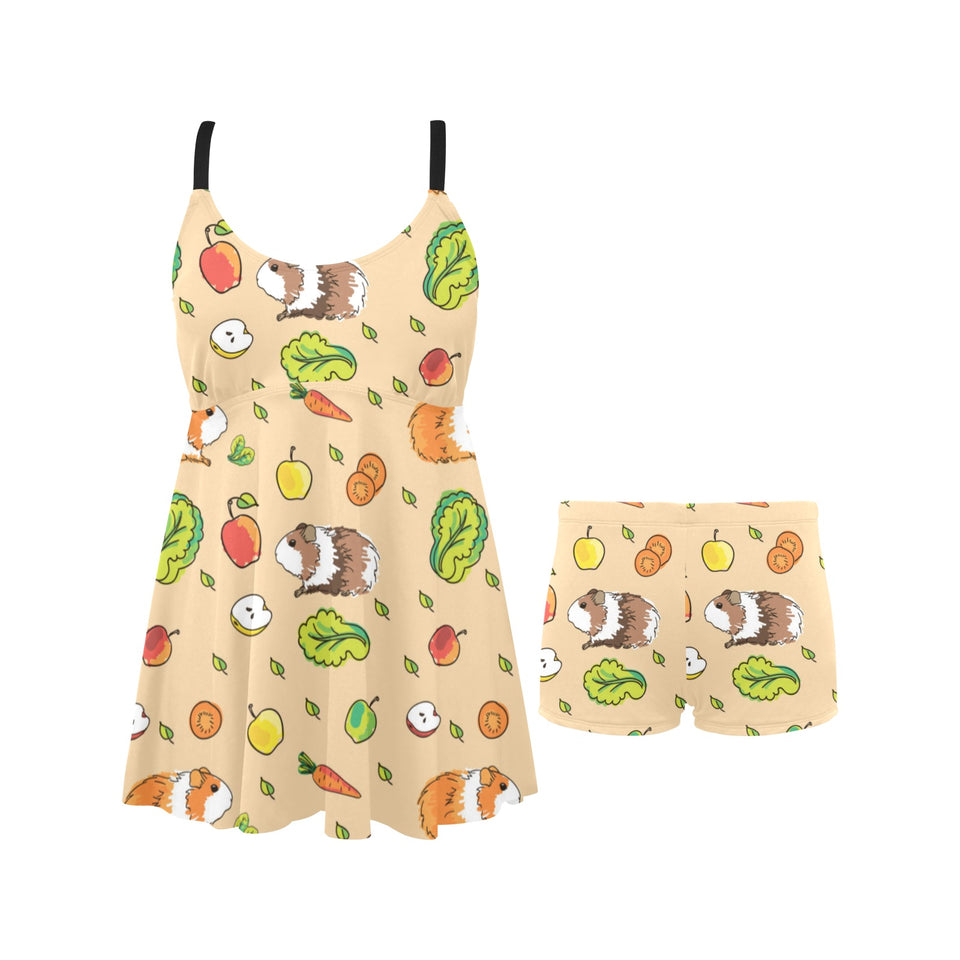 Guinea Pig Pattern Print Design 05 Chest Sexy Pleated Two Piece Swim Dress