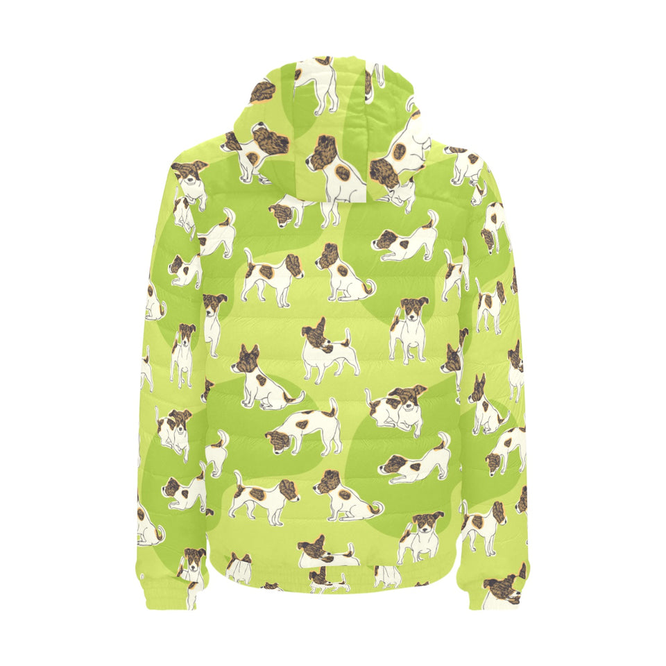 Jack Russel Pattern Print Design 01 Men's Padded Hooded Jacket