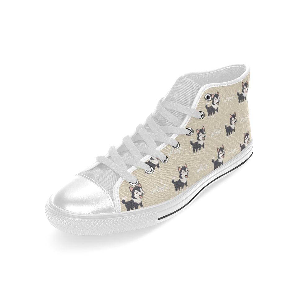 Cute Siberian Husky pattern Men's High Top Canvas Shoes White
