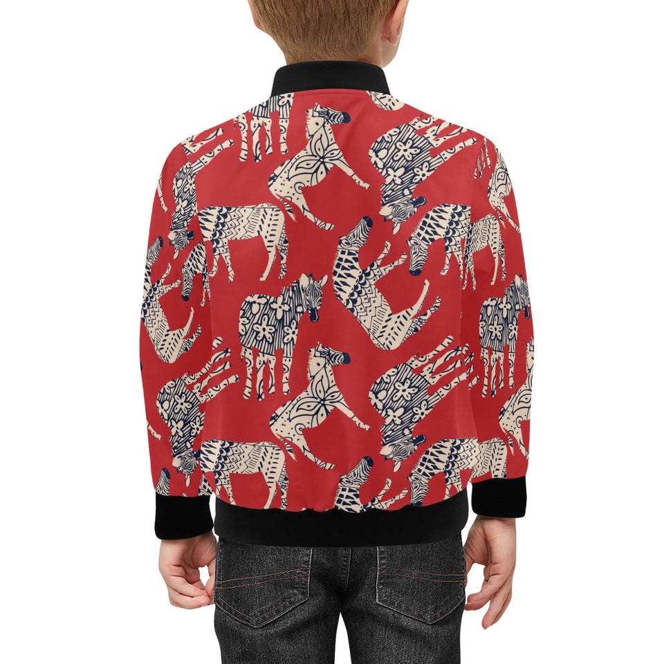 Zebra abstract red background Kids' Boys' Girls' Bomber Jacket