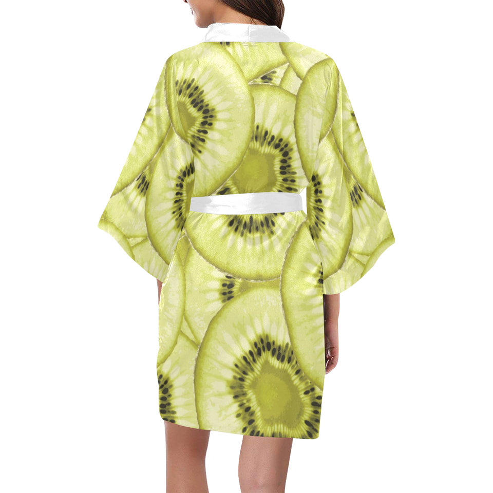 Sliced kiwi pattern Women's Short Kimono Robe