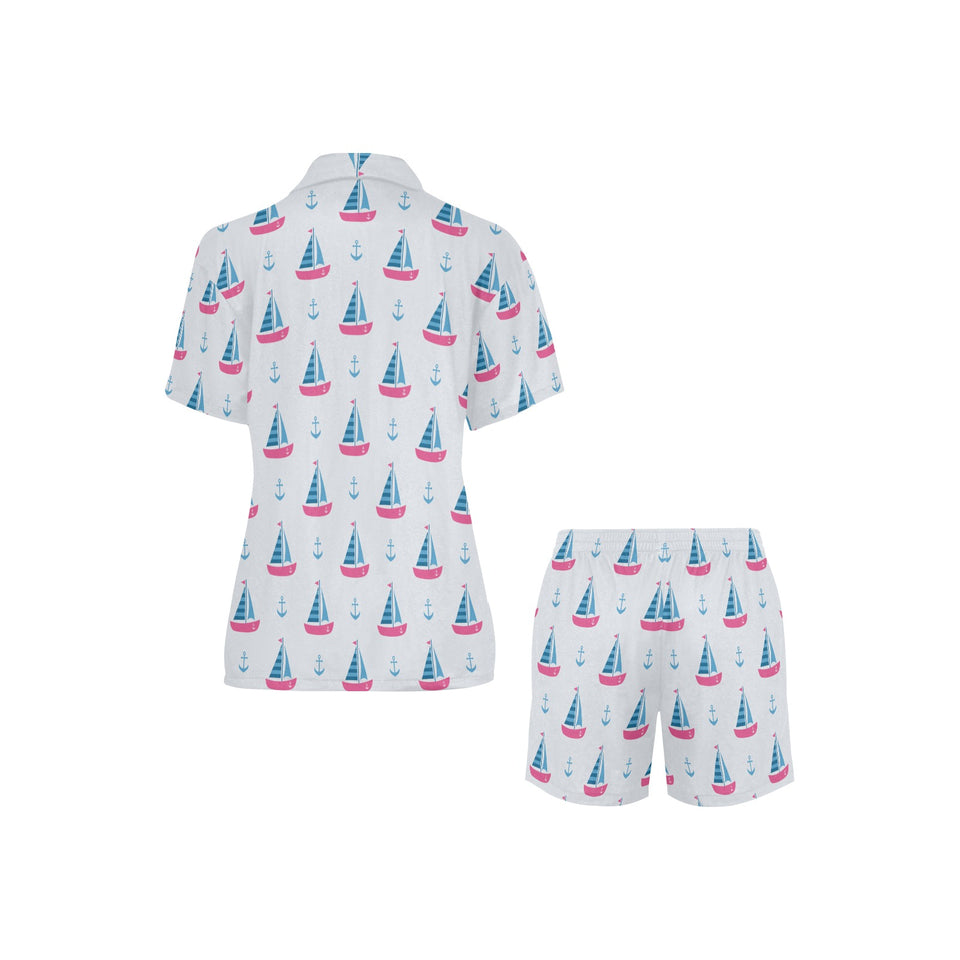 Sailboat anchor pattern Women's V-Neck Short Pajama Set
