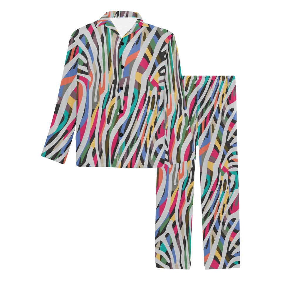 Colorful zebra skin pattern Men's Long Pajama Set